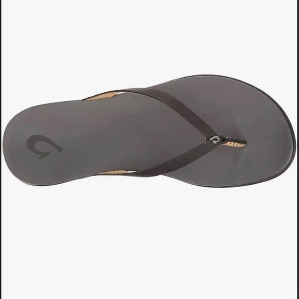 OluKai Hoopio Leather Black Strap Flip Flop Sandal Size 11